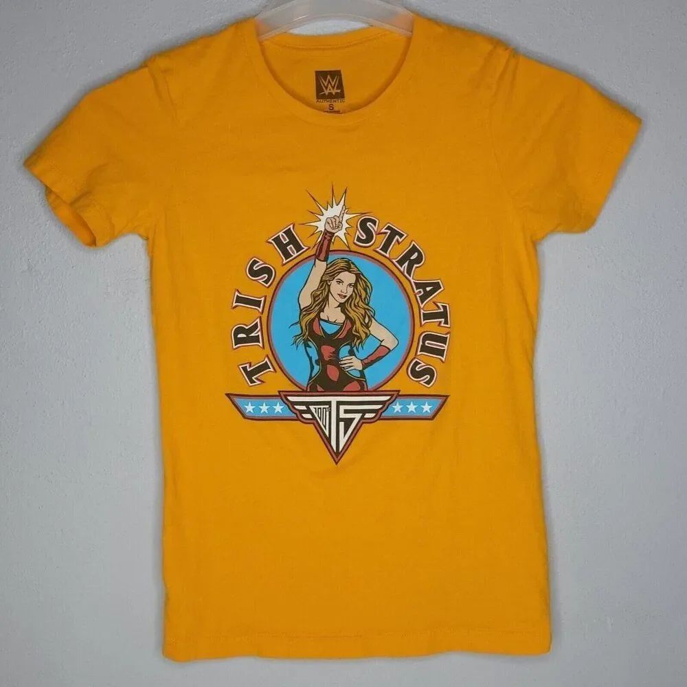 Wrestling Shirt Trish Stratus Kids Small Youth Yellow Graphic Short Sleeve